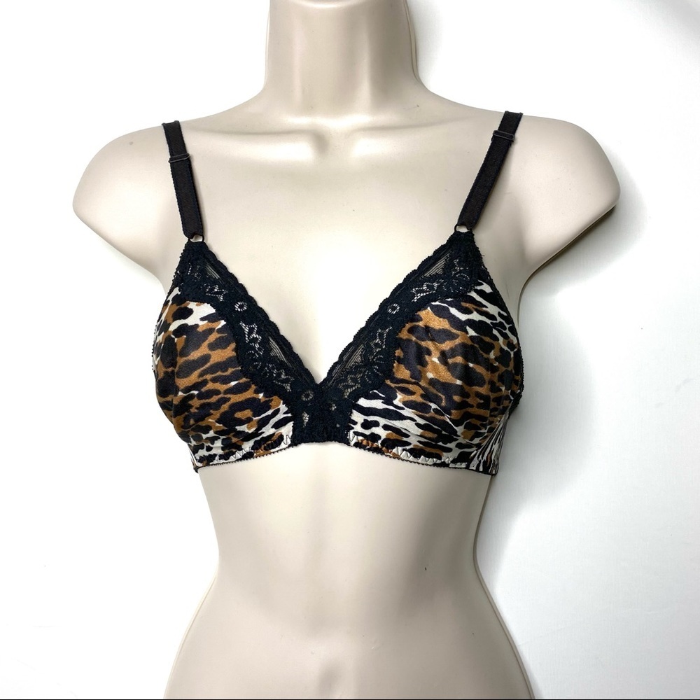 VNTG Vanity fair unlined leopard plunge unlined bra 32A